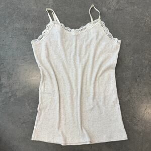 Vintage Y2K Cream Beige Ribbed Lace Cami Tank Top Summer Essential XXL